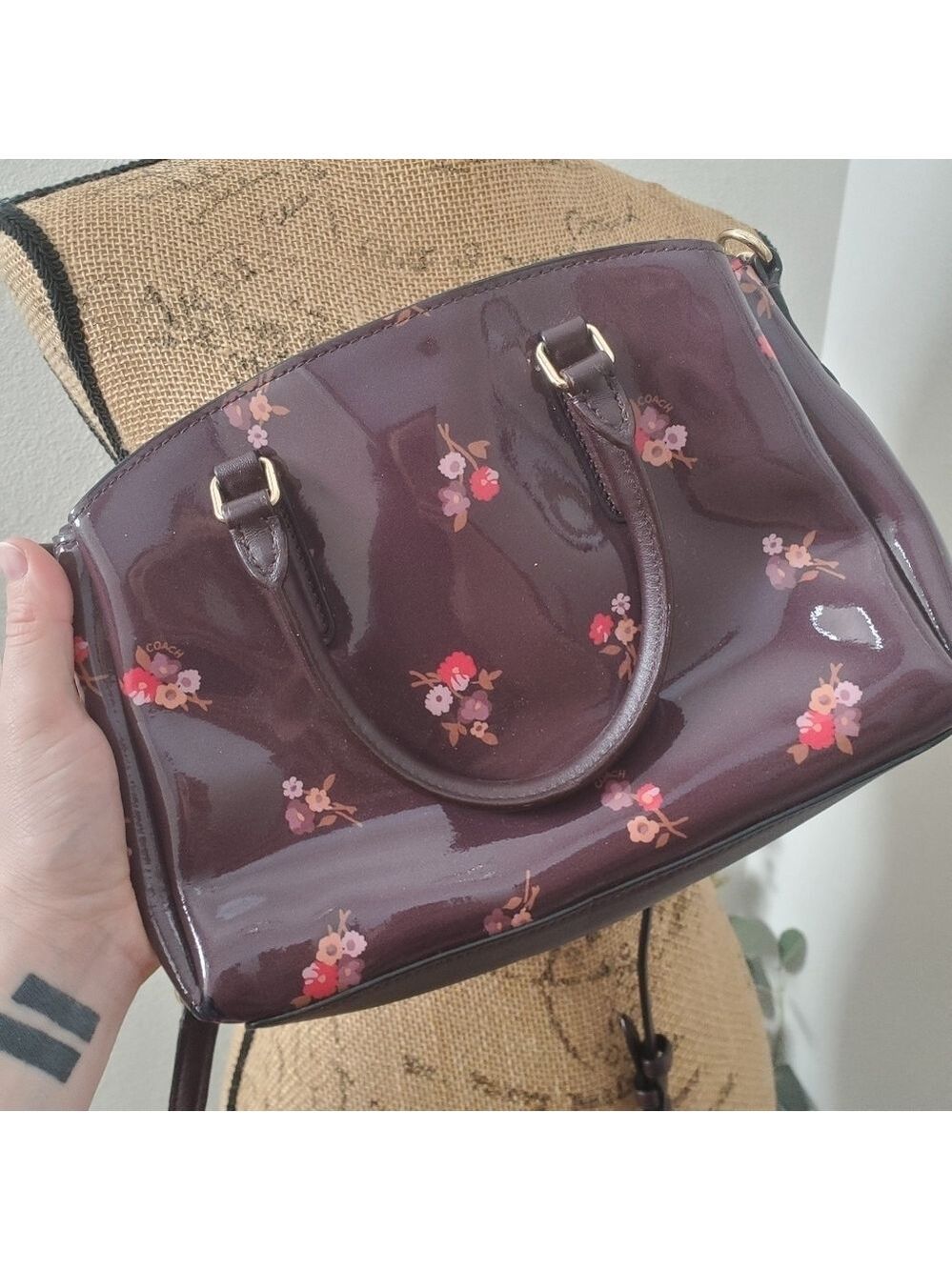 COACH Sage Carryall Oxblood Maroon Bouquet Print Small Handbag Purse - Picture 15 of 15